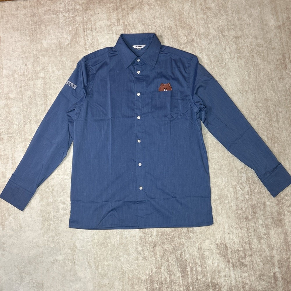 LINE FRIENDS Cafe & Store Men’s Blue Long-sleeve Button-down Dress Shirt